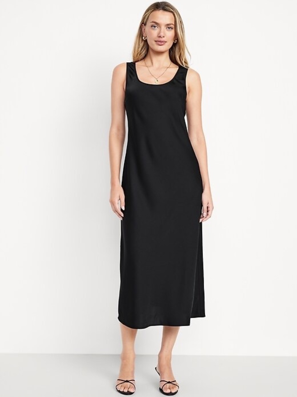 NWT Old Navy Sleeveless Satin Scoop Neck Sleeveless Midi Dress - Black Small